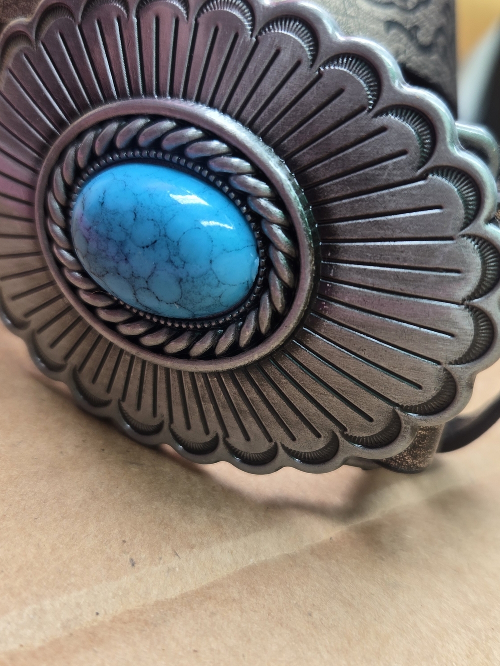 Turquoise Stone Concho Western Leather Belt - Picture 2 of 6